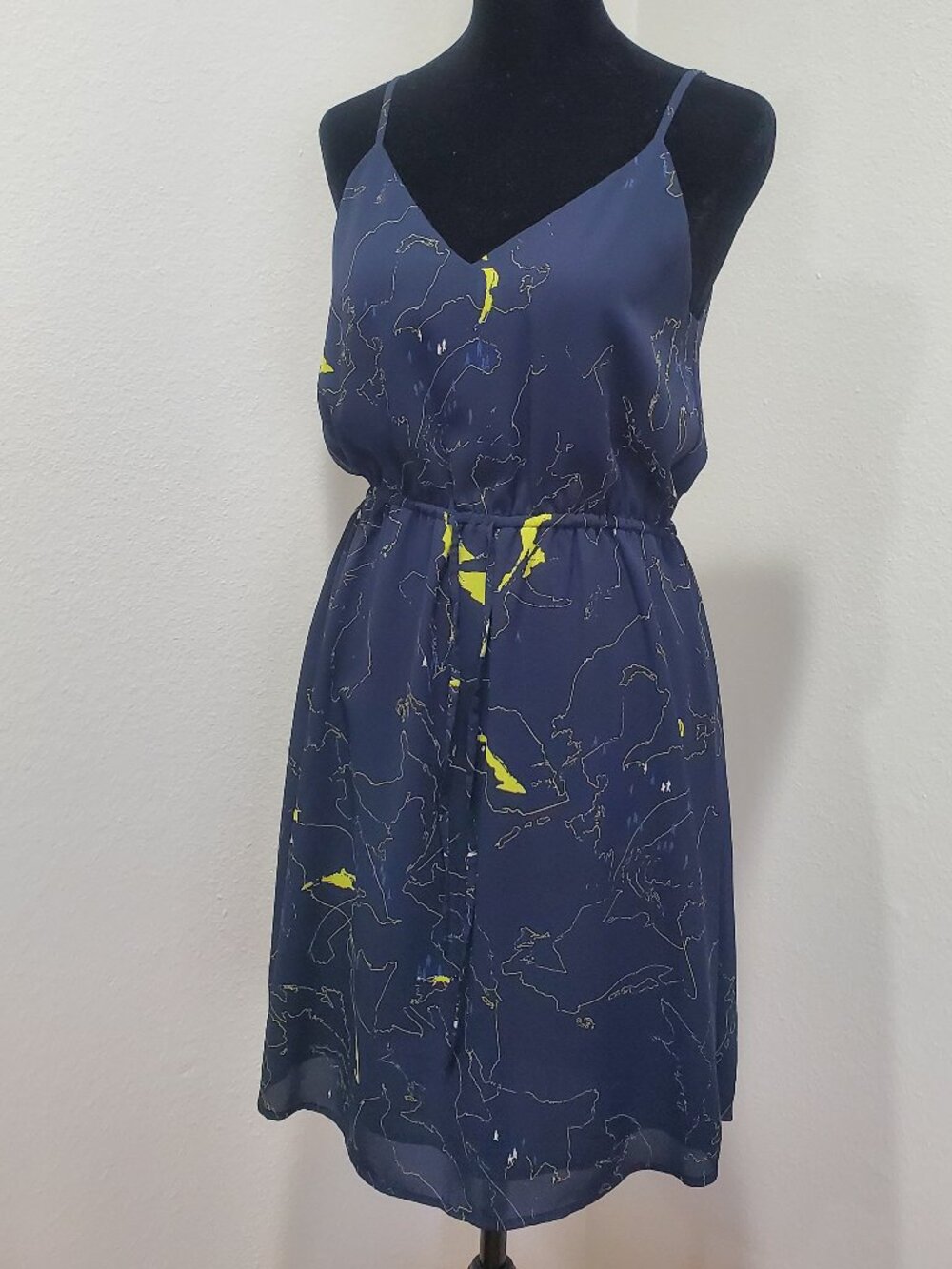 Babaton Navy and Chartreuse Mini Dress